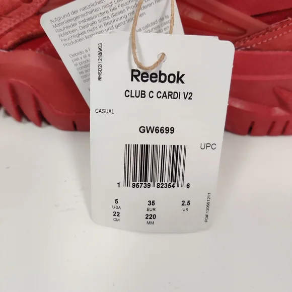 Reebok Women's Cardi B Club C V2 Red Sneaker Shoes Size 5 NEW Chunky - Picture 8 of 8